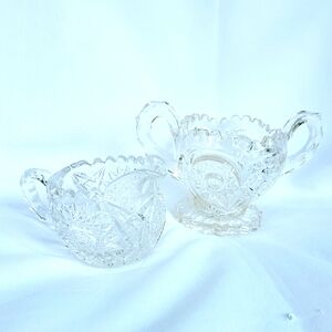 Vintage Cut Glass Creamer and Sugar Set